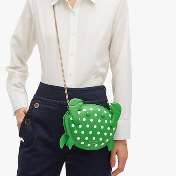 NWT Kate Spade Shelly Crab Novelty Crossbody Green White Polka Dots - Picture 3 of 7